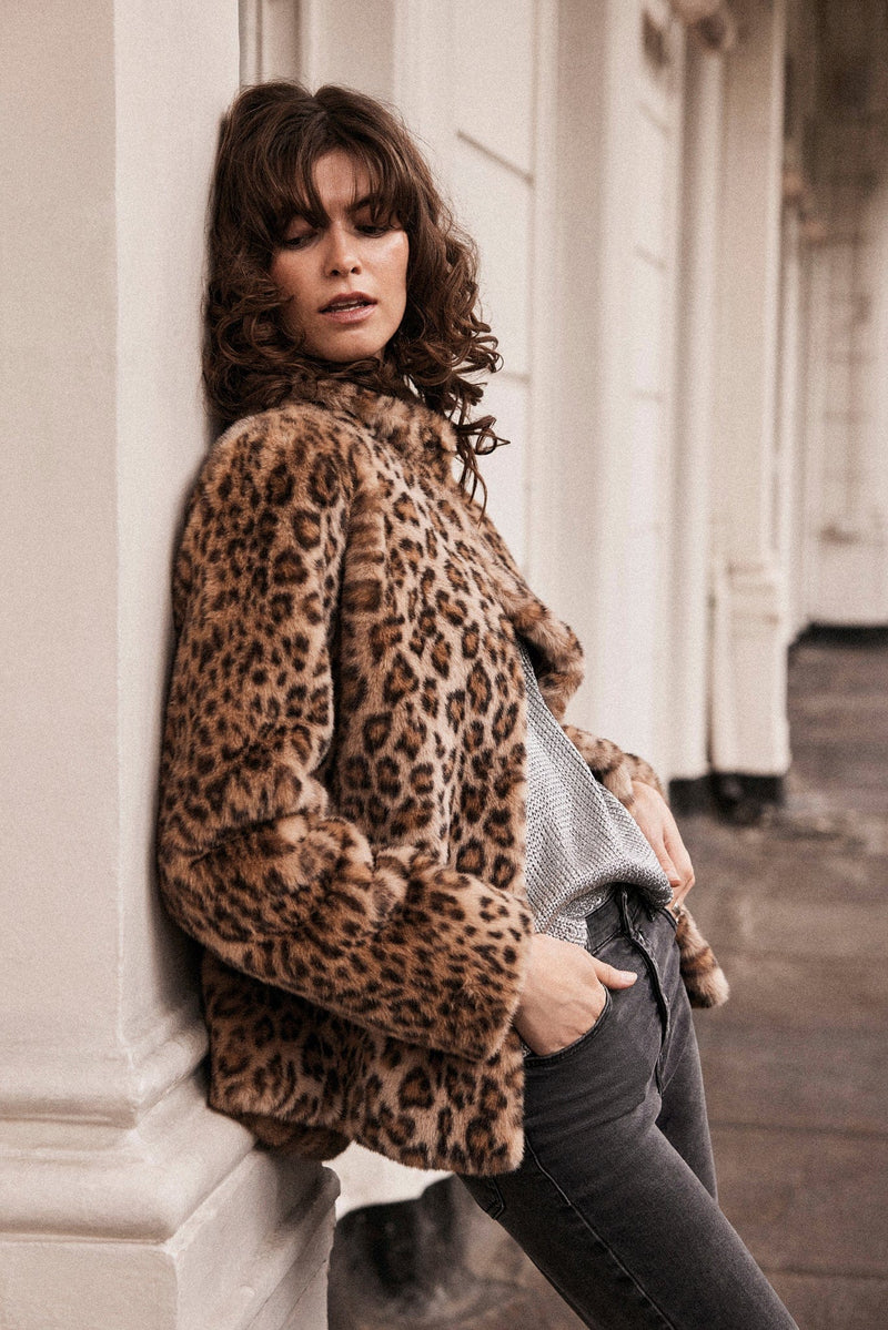 Issy London Claudia Luxe Recycled Vegan Faux Fur Jacket | Leopard