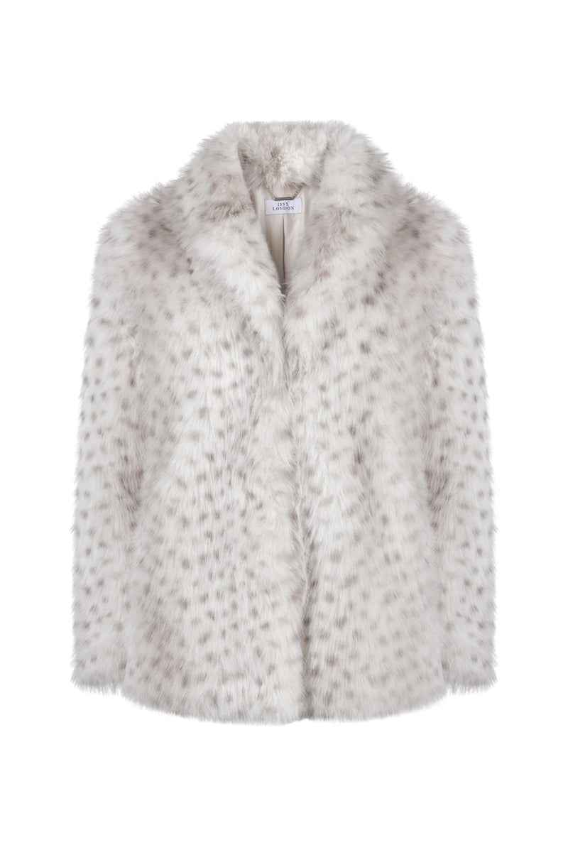 Issy London Freya Vegan Faux Fur Coat | Snow Leopard Grey