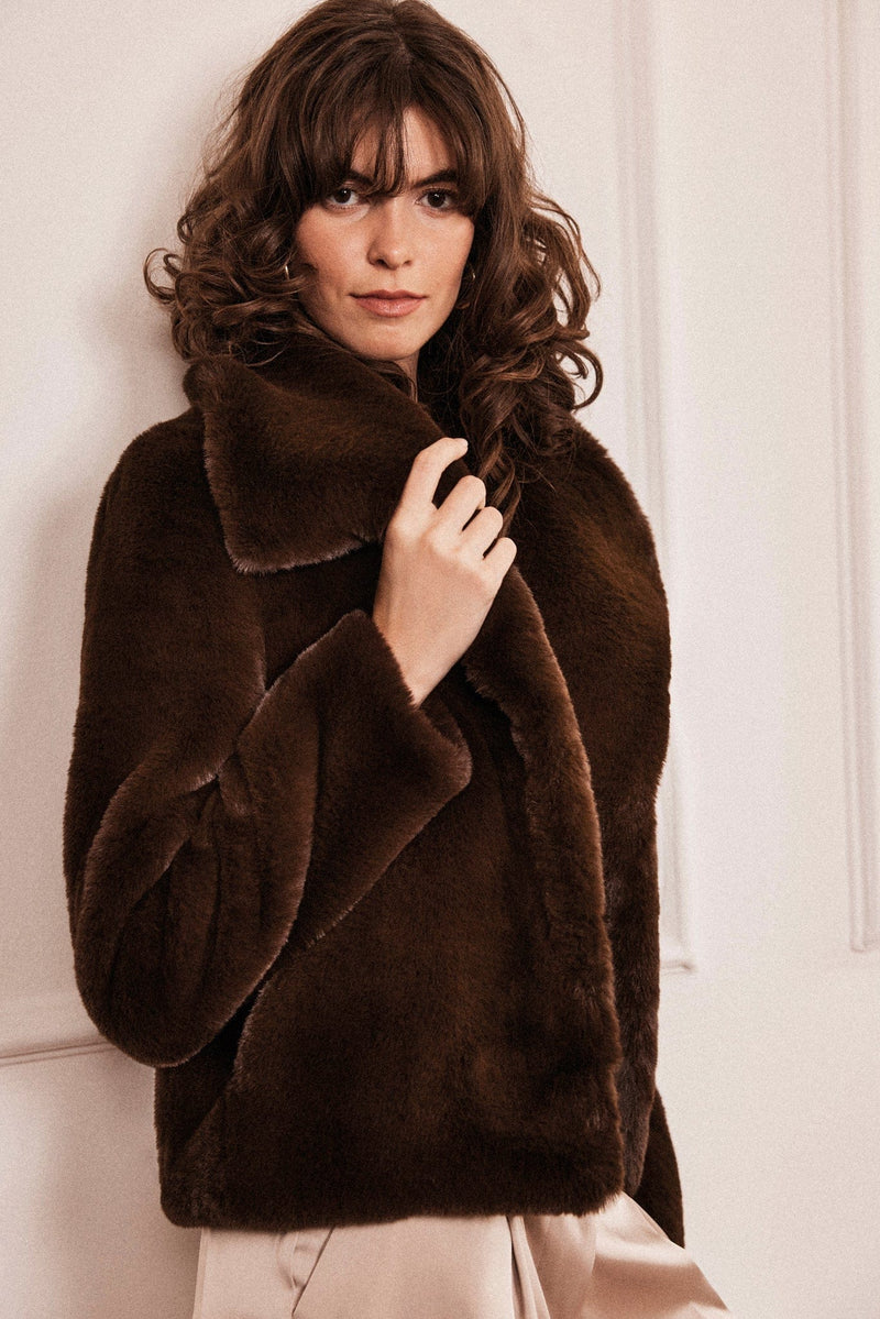 Issy London Gemma Luxe Pile Vegan Faux Fur Jacket | Chocolate