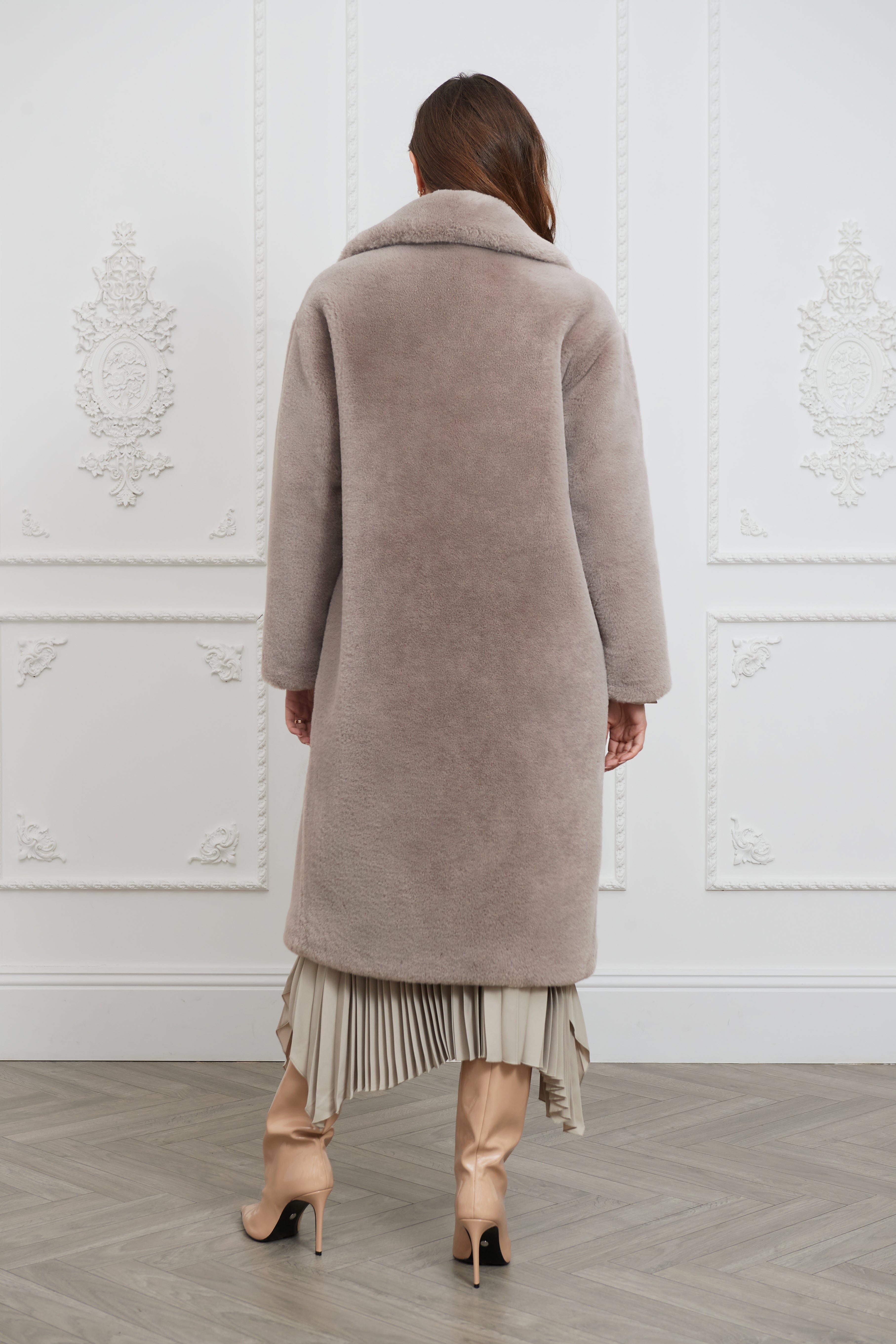Issy London Greta Luxe Longline Faux Fur Coat Mink Grey
