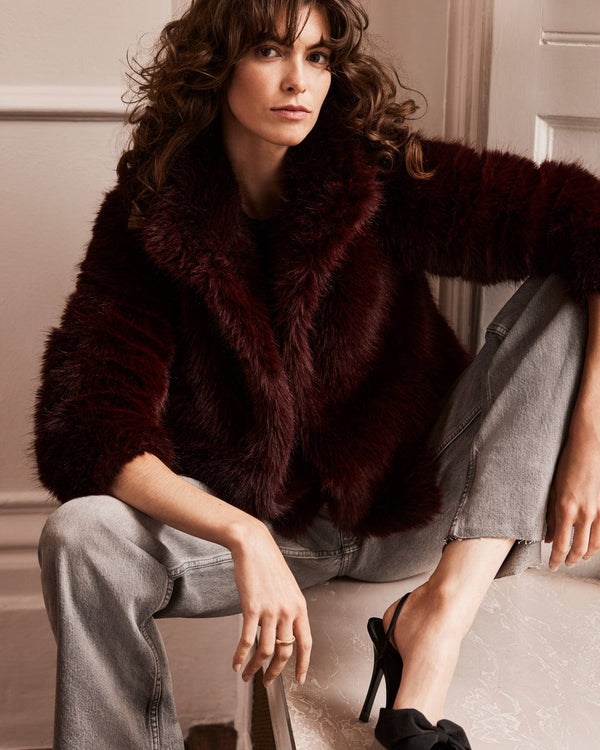 Issy London Halle Luxe Vegan Faux Fur Jacket | Berry