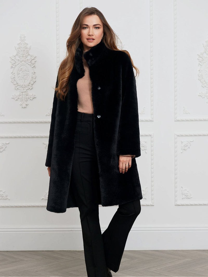 Issy London Jackie Recycled Vegan Fur Shearling Coat | Black