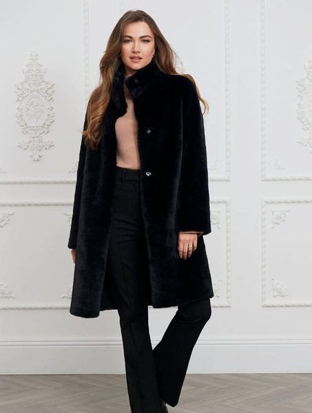 Issy London - Jackie Recycled Vegan Faux Fur Shearling Coat | Black