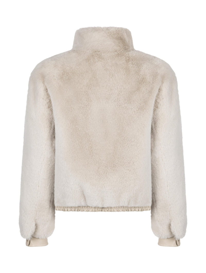 Issy London Jolie Bomber Jacket Vegan Luxe Pile Faux Fur Neutral