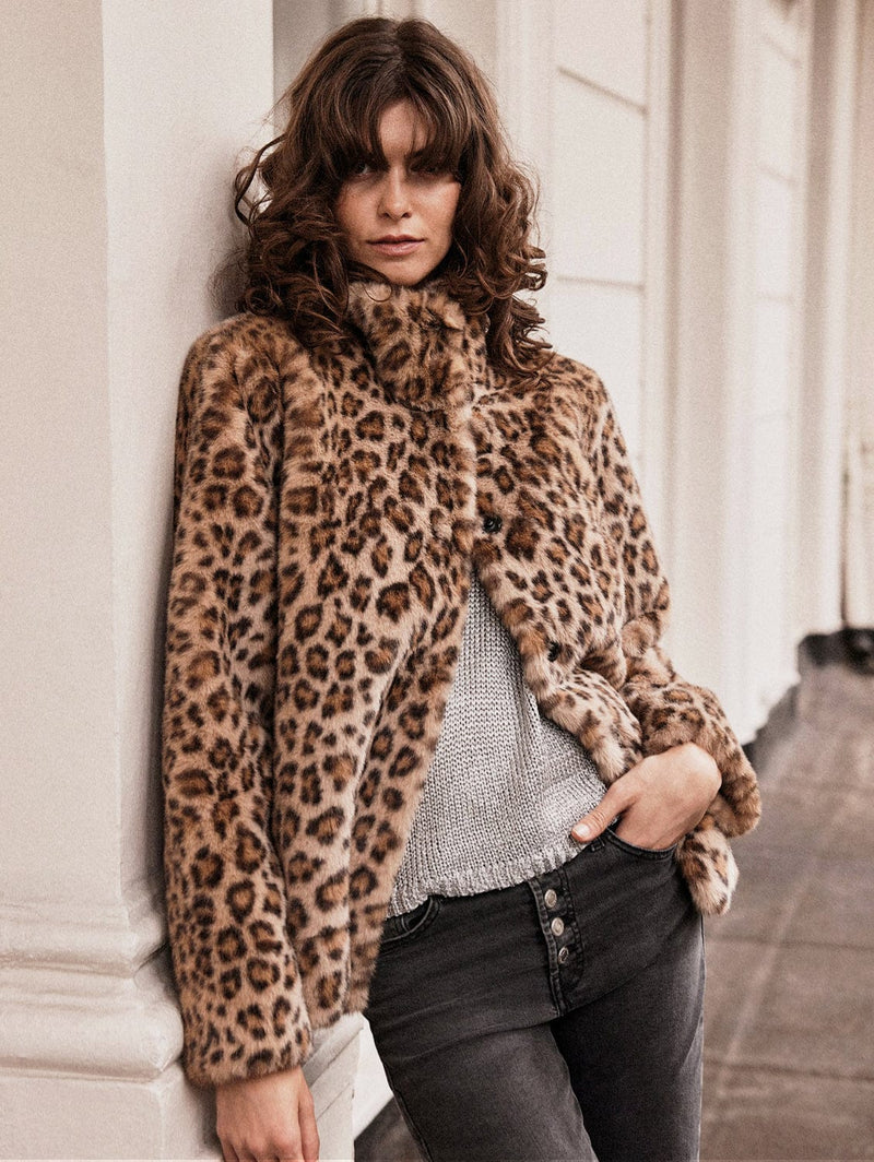 Issy London Claudia Luxe Recycled Vegan Faux Fur Jacket | Leopard XS