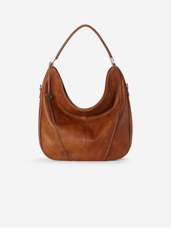 jeane & jax SAVANNAH Perforated Hobo Cognac