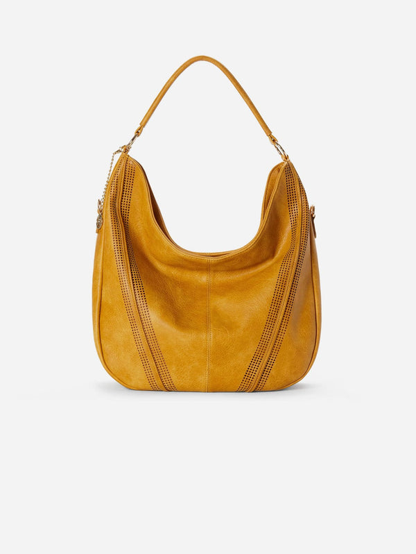 jeane & jax Savannah Vegan Leather Perforated Hobo | Saffron Saffron