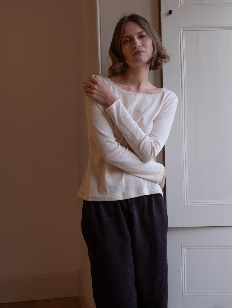 Cali Organic Cotton Pointelle T-Shirt | Ecru