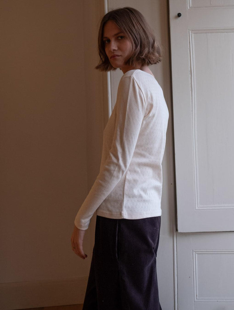 Cali Organic Cotton Pointelle T-Shirt | Ecru