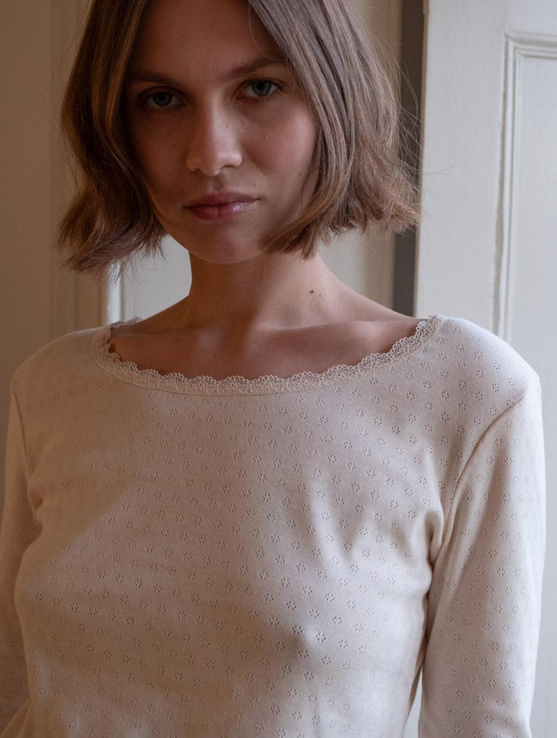 Cali Organic Cotton Pointelle T-Shirt | Ecru