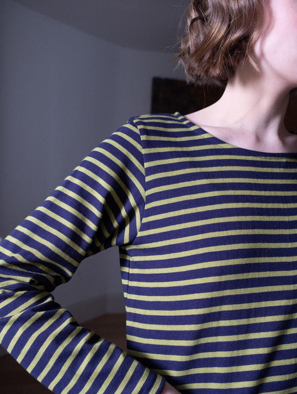 Sailor Women's Organic Cotton Jersey Striped T-Shirt | Navy & Chartreuse Stripe