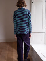 Immaculate Vegan - Jonie Women's Organic Cotton Jersey Striped Rollneck | Navy & Retro Blue Stripe
