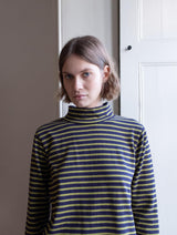 Immaculate Vegan - Jonie Women's Organic Cotton Jersey Striped Rollneck | Navy & Chartreuse Stripe