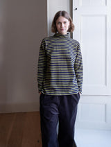 Immaculate Vegan - Jonie Women's Organic Cotton Jersey Striped Rollneck | Navy & Chartreuse Stripe