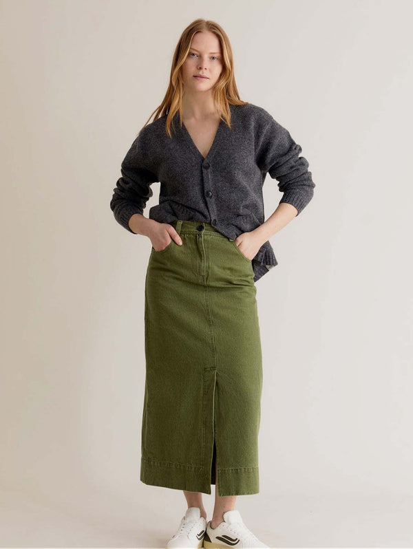 KOMODO Grace Organic Cotton Twill Denim Skirt | Green Wash