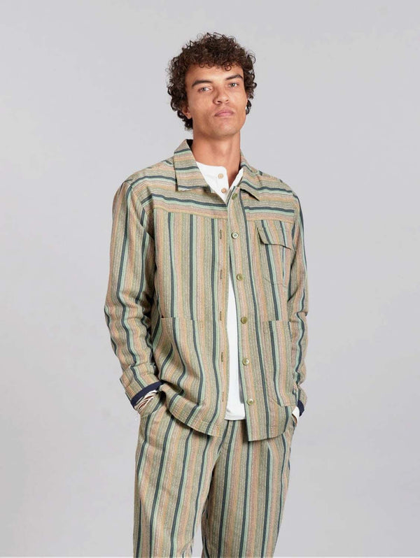 KOMODO LANDON - Organic Cotton Jacket Green Stripe