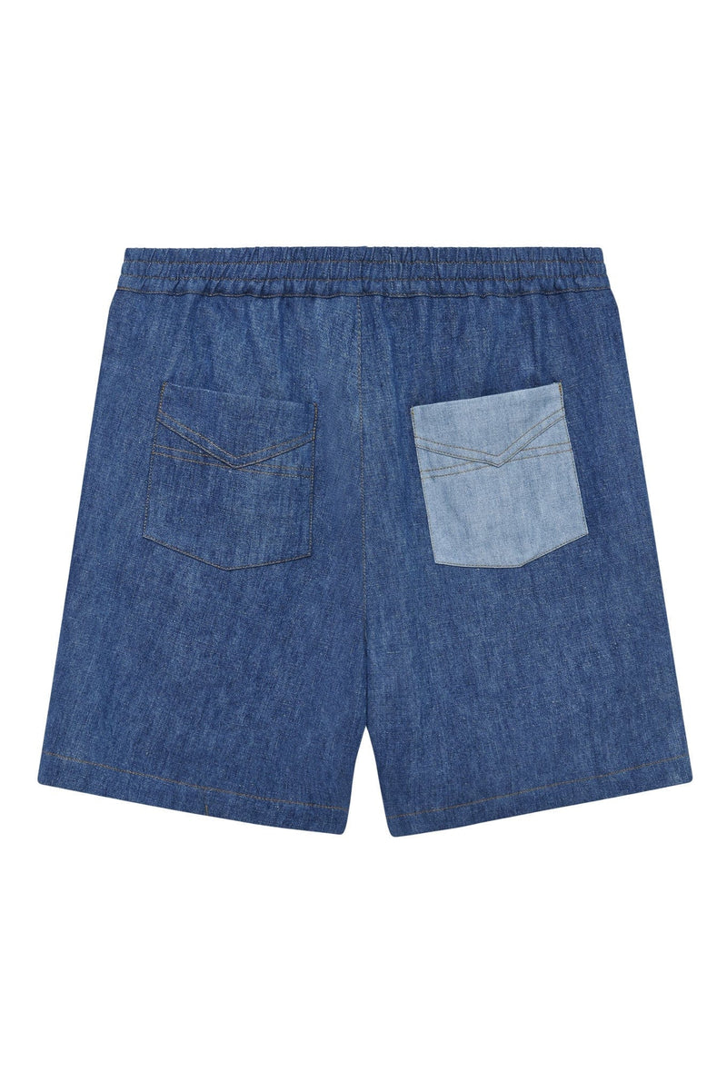 KOMODO MARIO - Linen Shorts Blue Patchwork