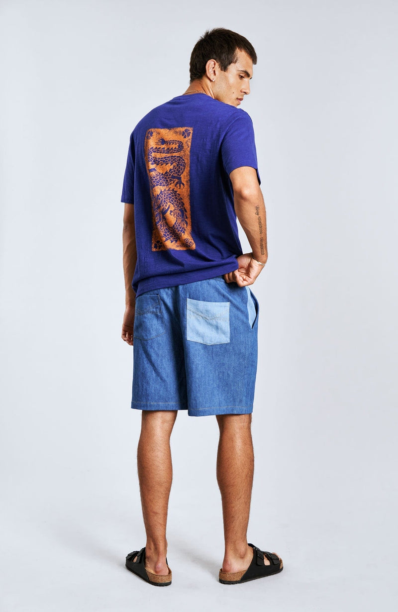 KOMODO MARIO - Linen Shorts Blue Patchwork