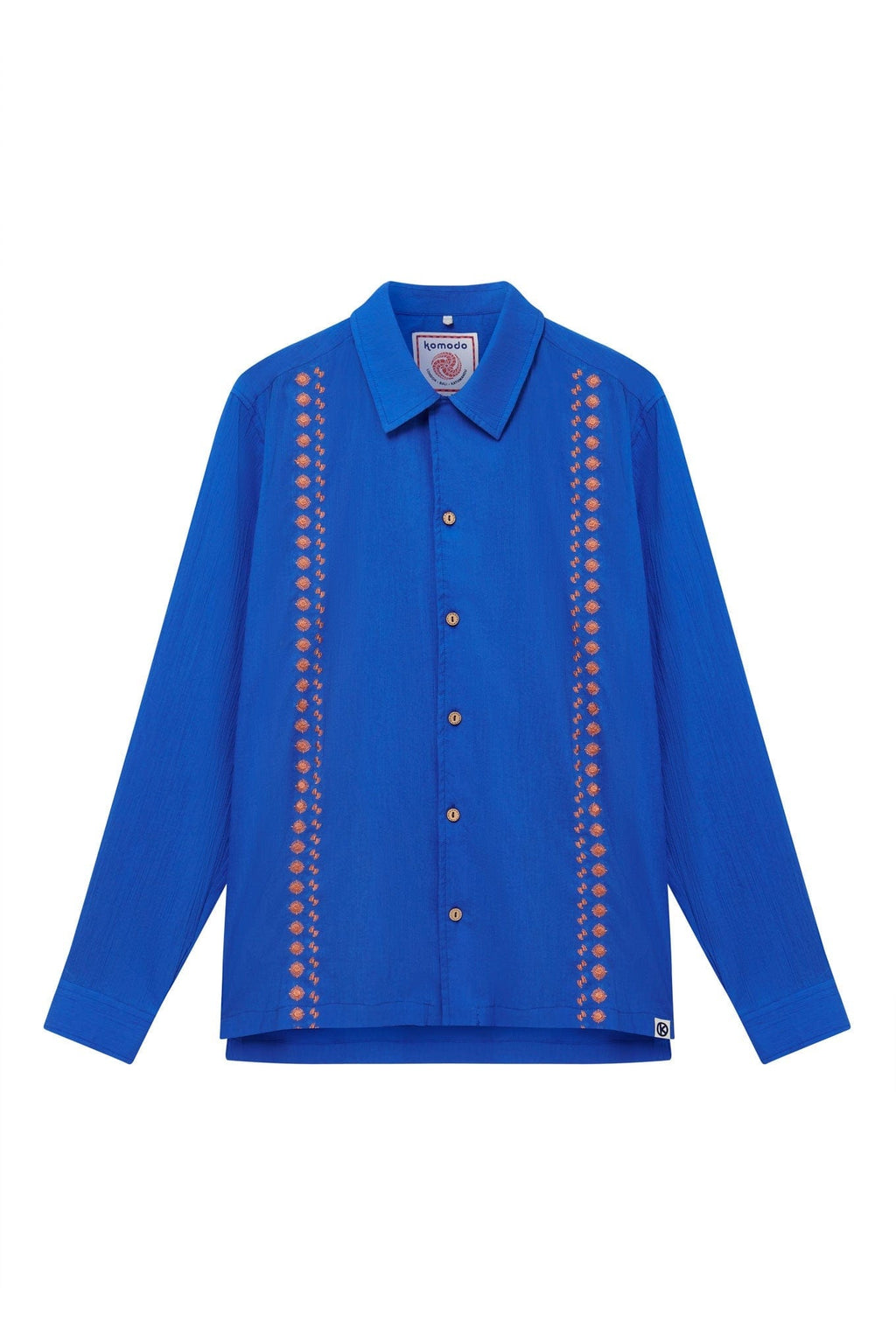 Nile Men's Organic Cotton Embroidered Shirt | Sapphire Blue ...