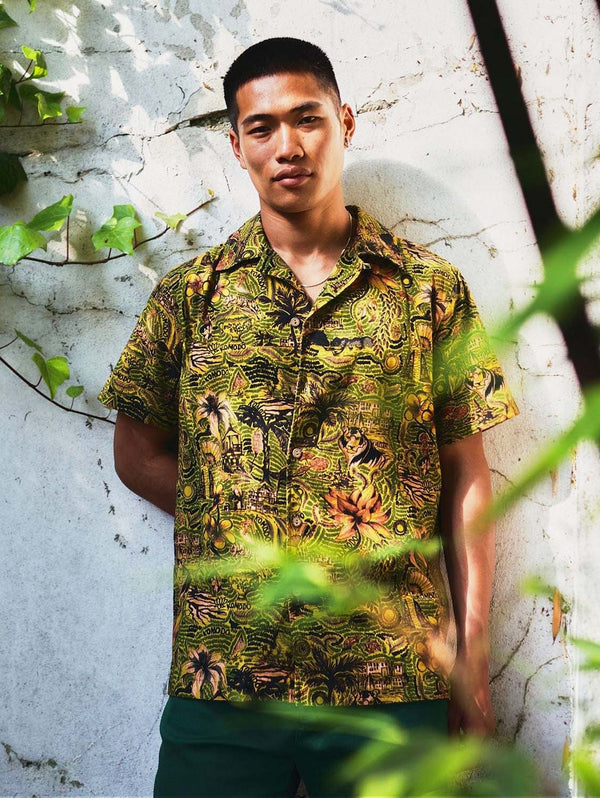KOMODO SPINDRIFT - Organic Cotton Shirt Tropical Print Green S