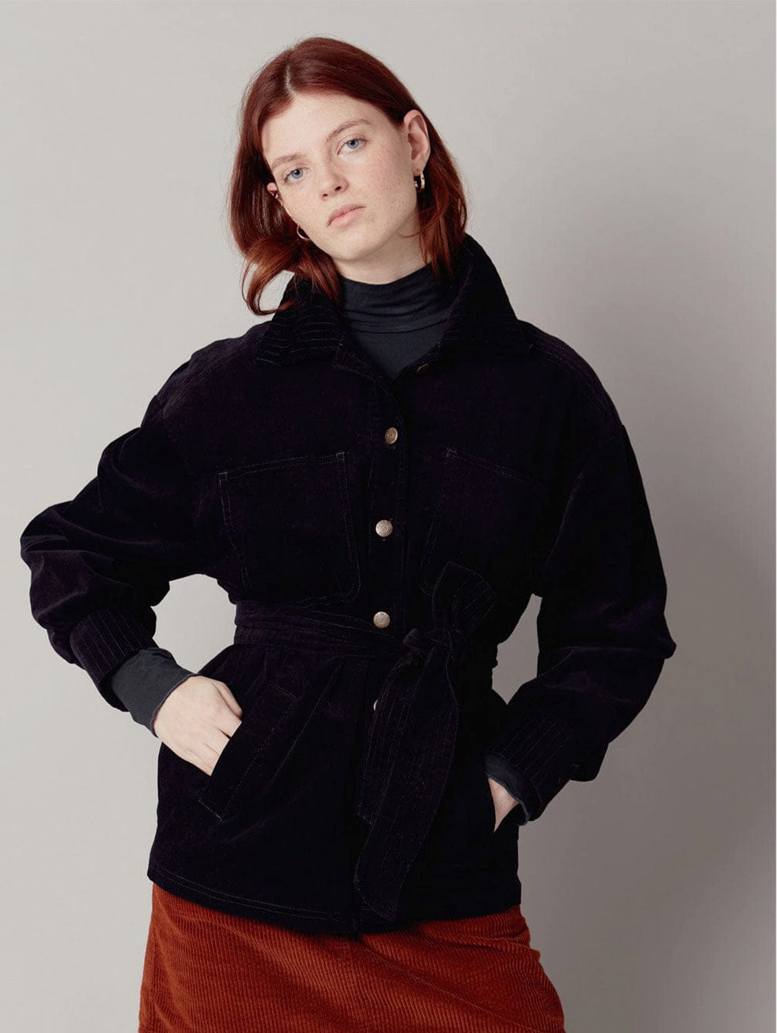 KOMODO Appolino Women's Organic Cotton Needle Cord Jacket | Black SIZE 1 / UK 8 / EUR 36