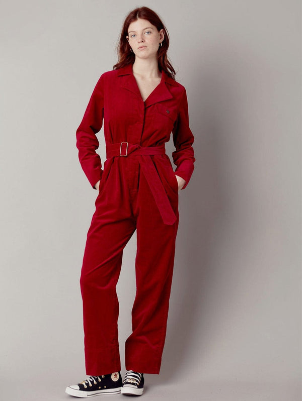 KOMODO Electra Women's Organic Cotton Needle Cord Jumpsuit | Cherry SIZE 1 / UK 8 / EUR 36