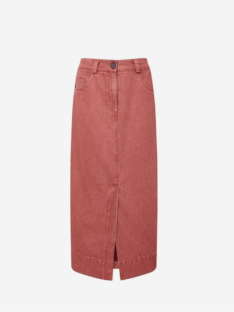 KOMODO Grace Women's Organic Cotton Twill Denim Skirt | Red Wash SIZE 1 / UK 8 / EUR 36