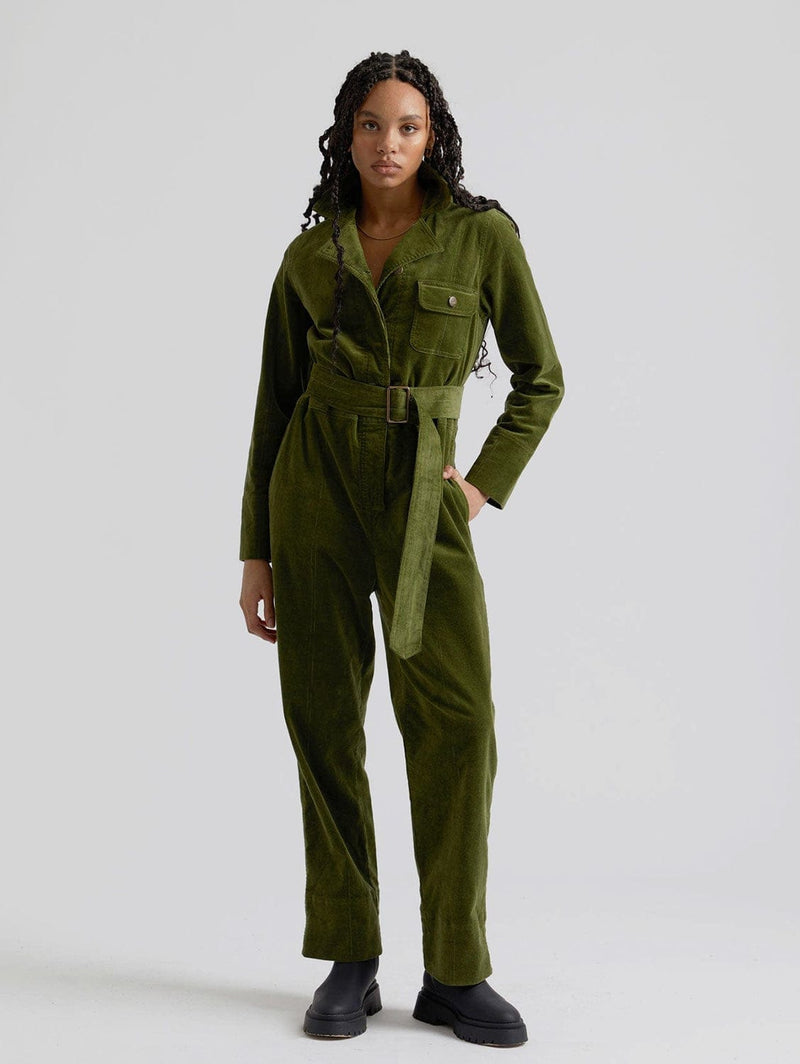 KOMODO Electra Women's Organic Cotton Needle Cord Jumpsuit | Pine Green SIZE 5 / UK 16 / EUR 44