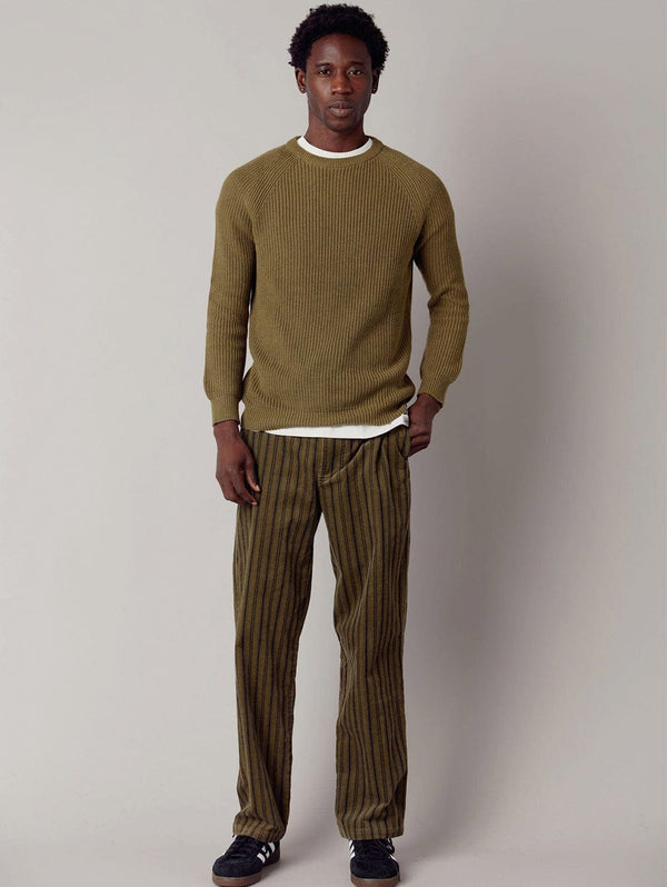 KOMODO Reverie Organic Cotton Cord Trouser | Green Stripe Small