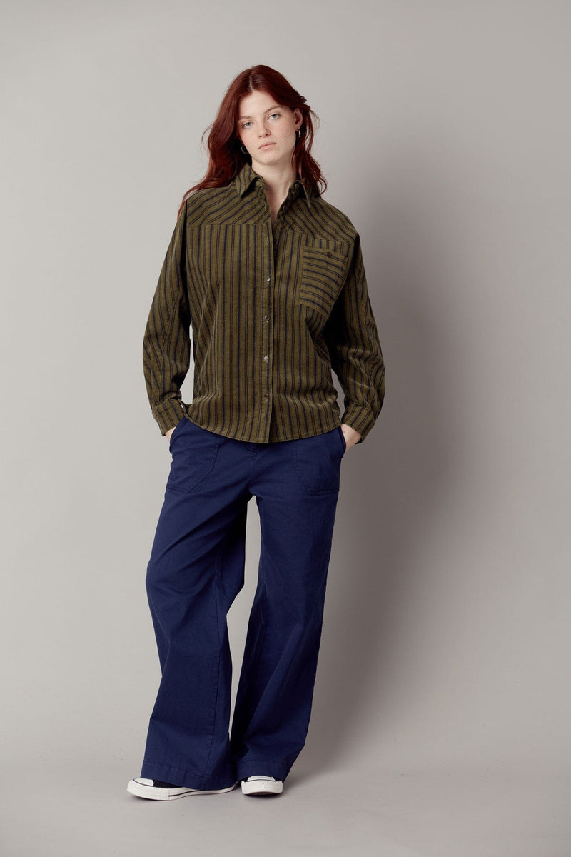 KOMODO STELLA - Organic Cotton Needle Cord Shirt Green Stripe
