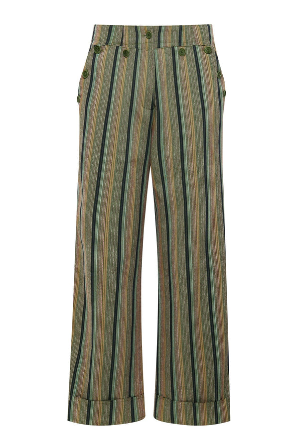 KOMODO TANSY Green Stripe Trouser Organic Cotton Textured Stripe