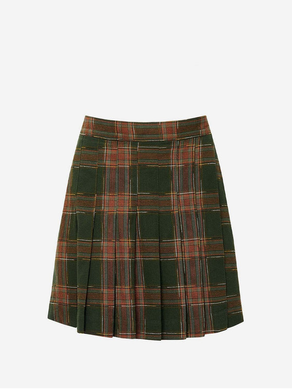 KOMODO Rara Women's Organic Cotton Checked Flannel Skirt | Green UK8 / EU36 / US4