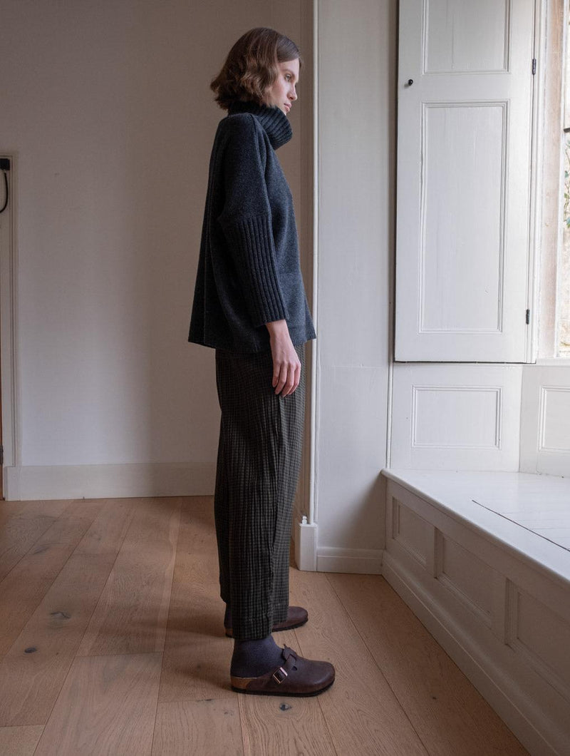 Orla Women's Casual Cotton Trousers | Olive Green & Black Gingham