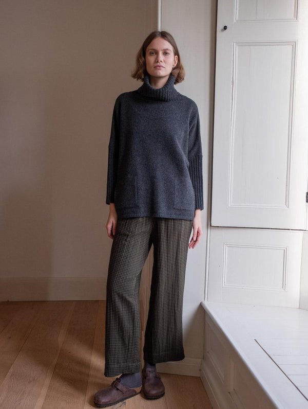 Orla Women's Casual Cotton Trousers | Olive Green & Black Gingham