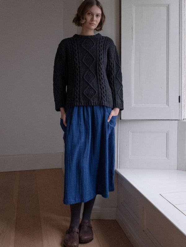 Nora Women's Cotton Skirt | Petrol Blue & Black Gingham