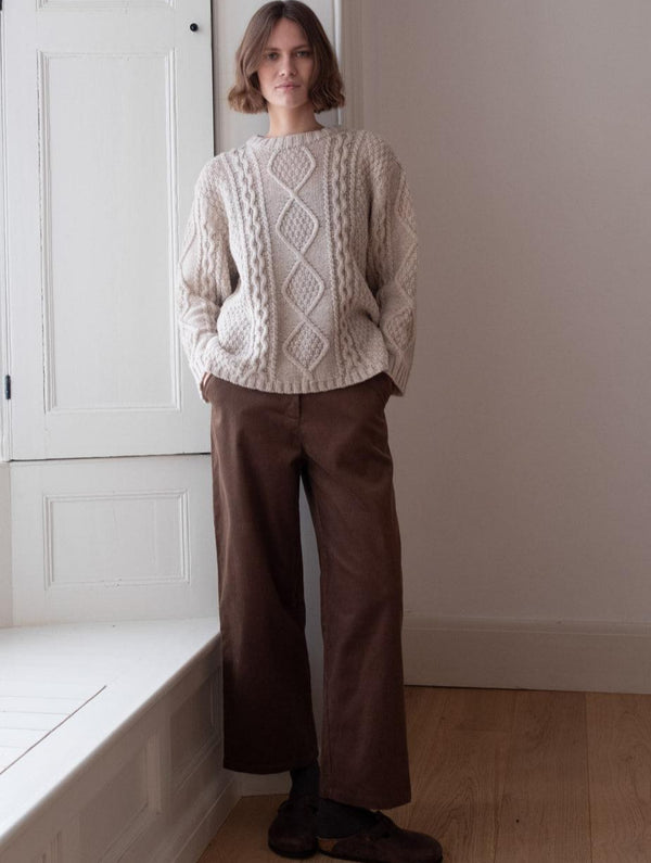 Harper Women's Cotton Corduroy Wide Leg Trousers | Sand