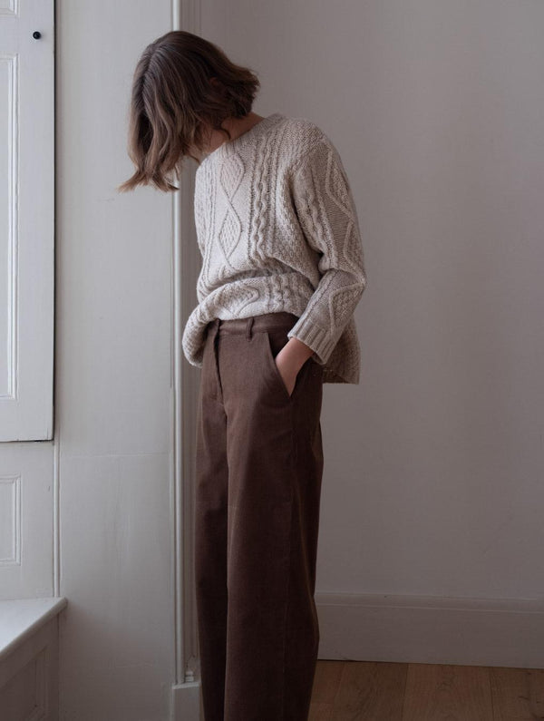 Harper Women's Cotton Corduroy Wide Leg Trousers | Sand