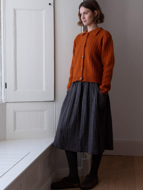 Nora Women's Cotton Skirt | Black & Grey Pinstripe