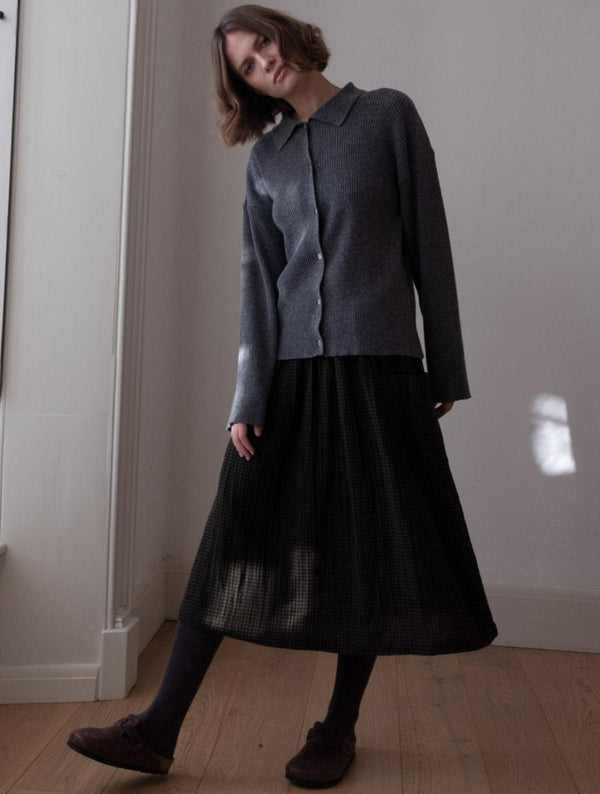 Nora Women's Cotton Skirt | Olive Green & Black Gingham