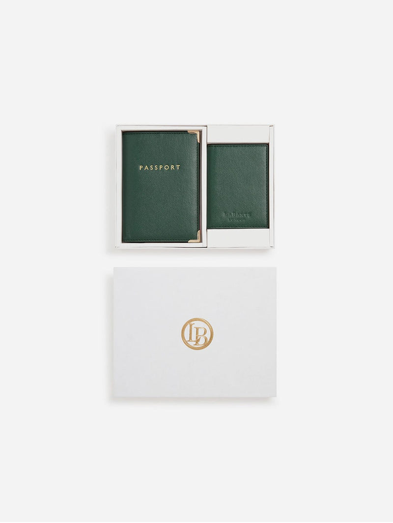 LaBante London Nutcombe Green Passport Holder & Bi-fold CC holder Gift Box