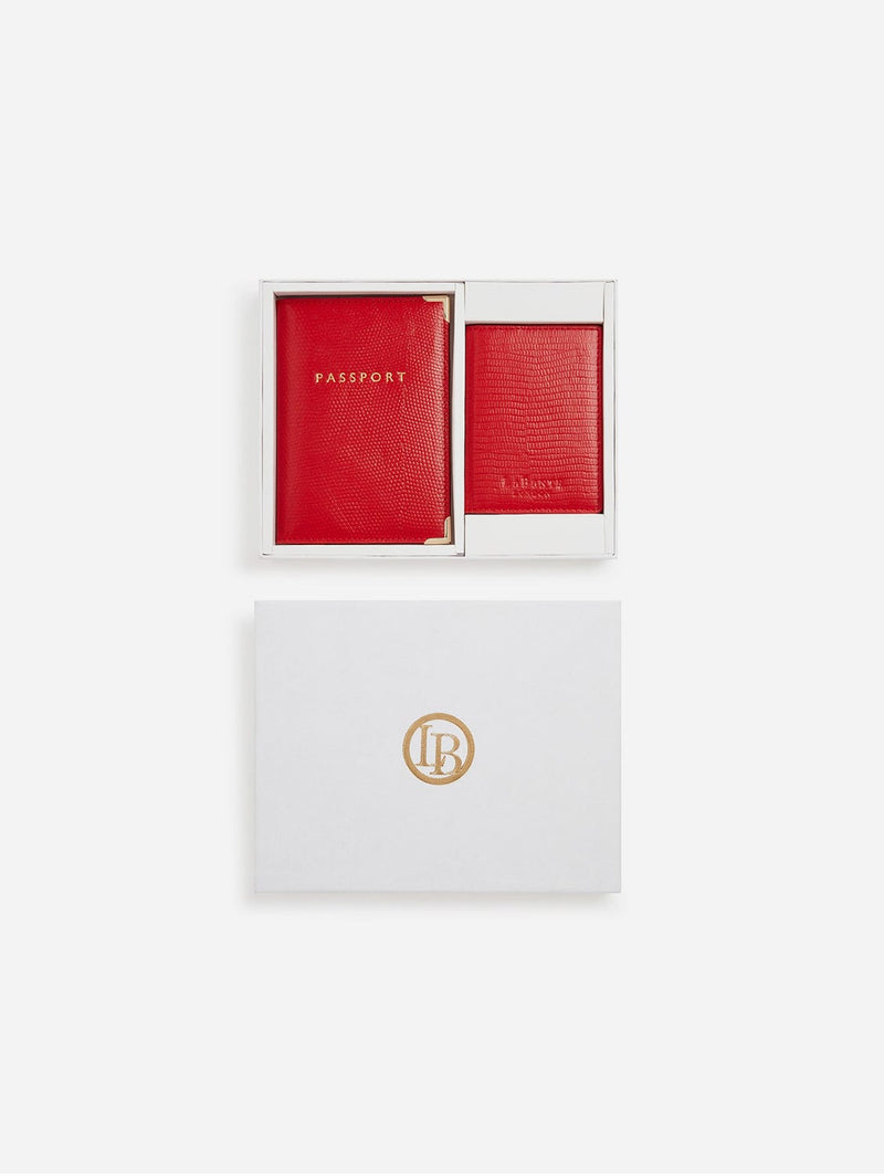 LaBante London Nutcombe Red Passport Holder & bi-fold CC holder Gift Box