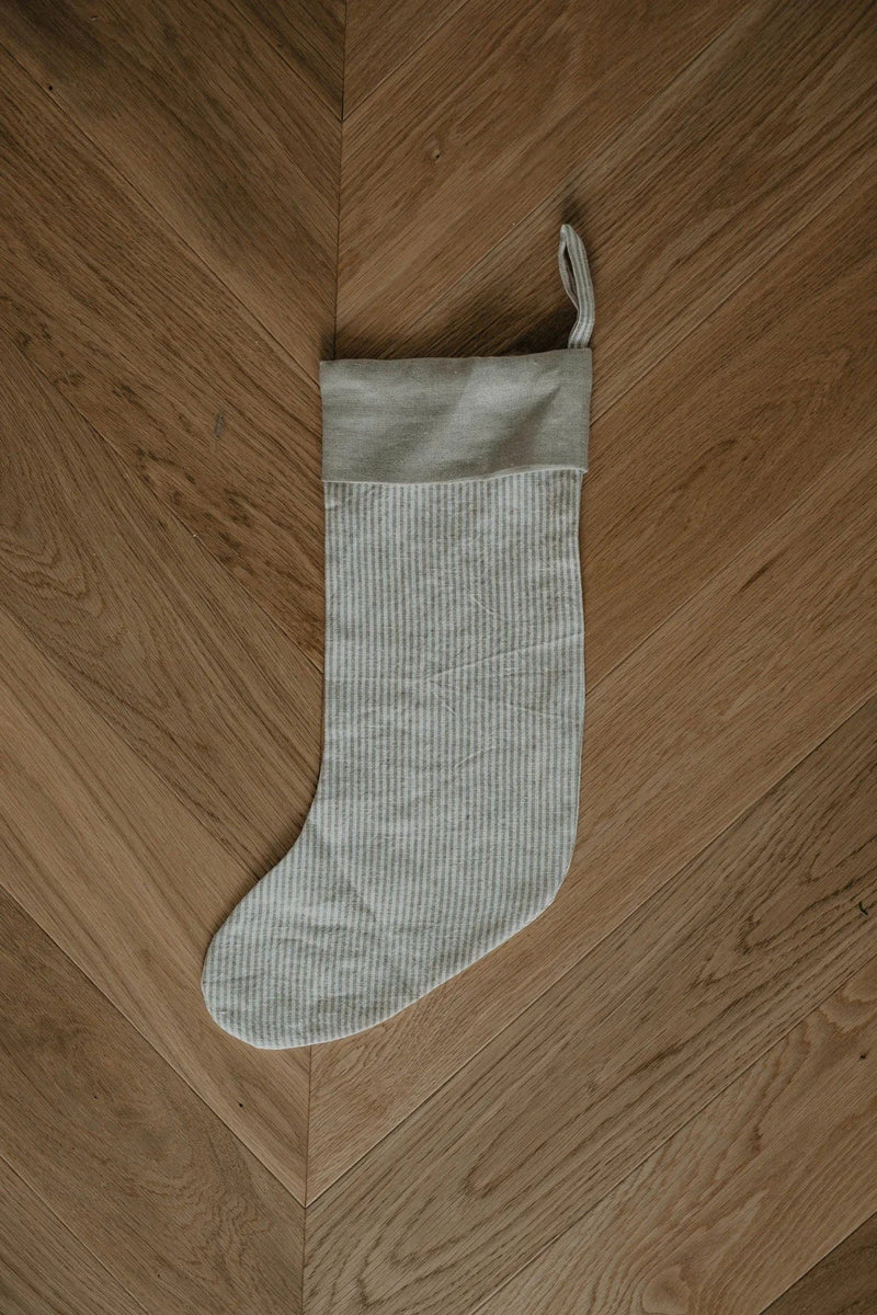 Laume Linen Checks & Stripes Linen Christmas Stocking | Multiple Colours Beige Stripes