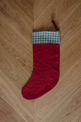 Immaculate Vegan - Laume Linen Checks & Stripes Linen Christmas Stocking | Multiple Colours Berry Red