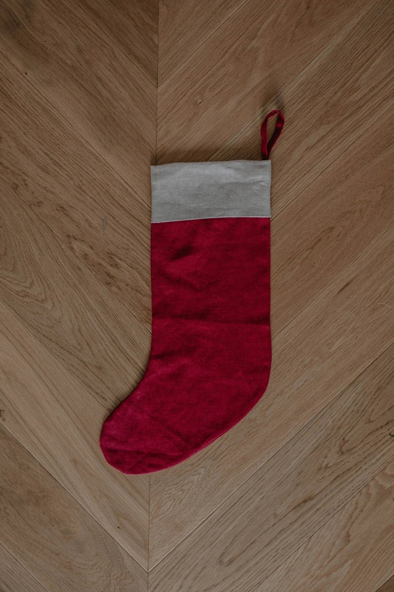 Laume Linen Plain Cuff Linen Christmas Stocking | Multiple Colours Berry Red