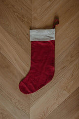 Immaculate Vegan - Laume Linen Striped Cuff Linen Christmas Stocking | Multiple Colours Berry Red