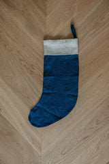 Immaculate Vegan - Laume Linen Plain Cuff Linen Christmas Stocking | Multiple Colours Deep Blue