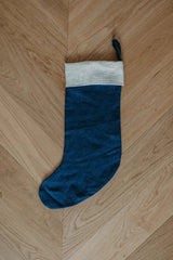 Immaculate Vegan - Laume Linen Striped Cuff Linen Christmas Stocking | Multiple Colours Deep Blue