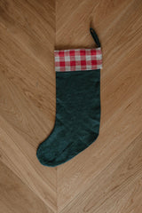 Immaculate Vegan - Laume Linen Checks & Stripes Linen Christmas Stocking | Multiple Colours Forest Green