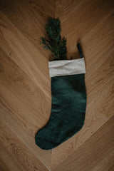 Immaculate Vegan - Laume Linen Striped Cuff Linen Christmas Stocking | Multiple Colours Forest Green