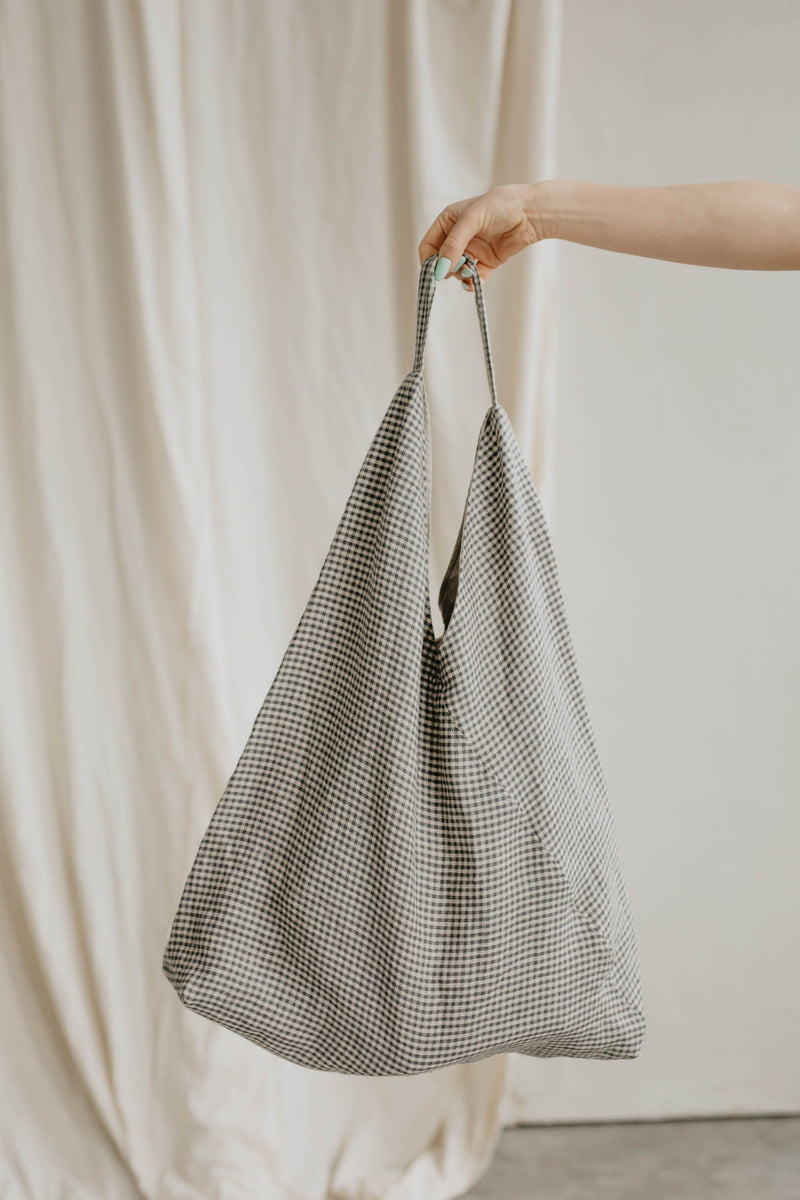 Laume Linen Linen Shopping Bag | Multiple Colours Green checks